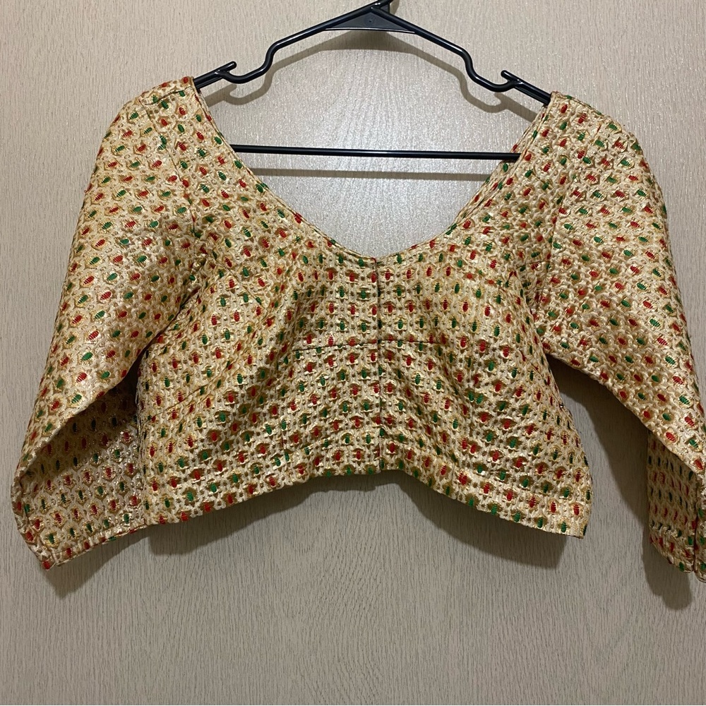Gold Sari Saree Blouse for Women - Handmade in Nepal - Size L - Picture 1 of 8